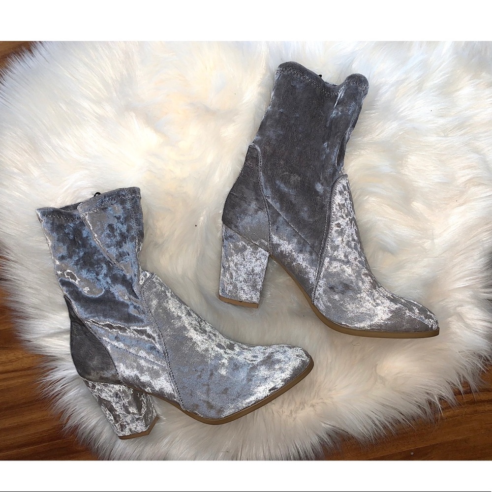 Gray Velvet Booties